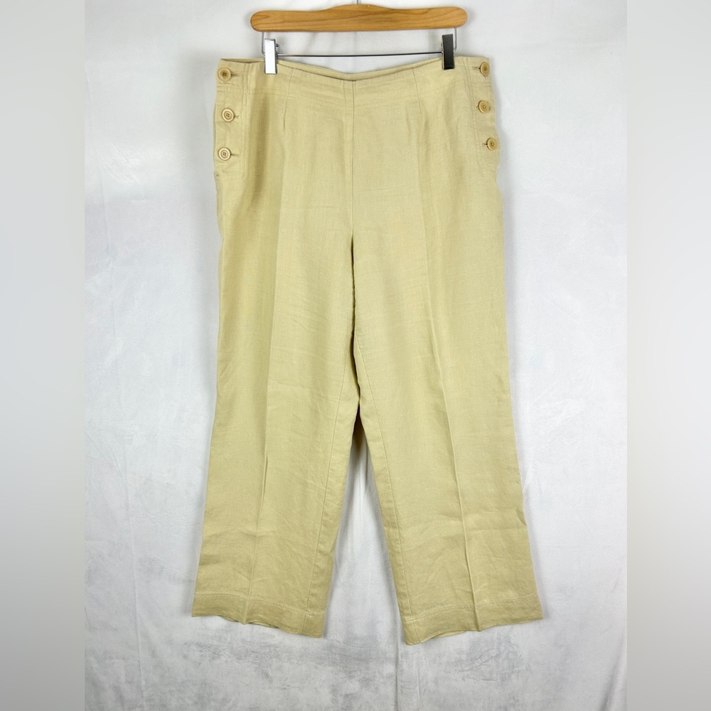 DAVID BROOKS 100% Linen Wide Leg‎ Sailor Trousers Women's Size 14 Tan Coastal